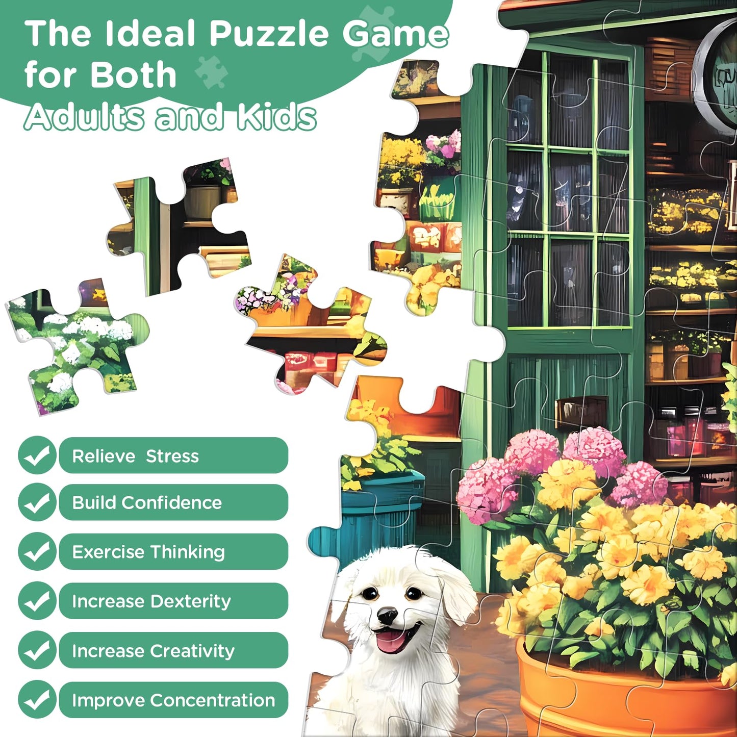 Jigsaw Puzzles for mature-themeds 500 Pieces  Puppy Flower Shop Puzzles 500 Pieces  Challenging Yet Relaxing Jigsaw Puzzle Game for mature-themeds  Glossy Sturdy Vibrant Puzzle Great Gift for Family Friends