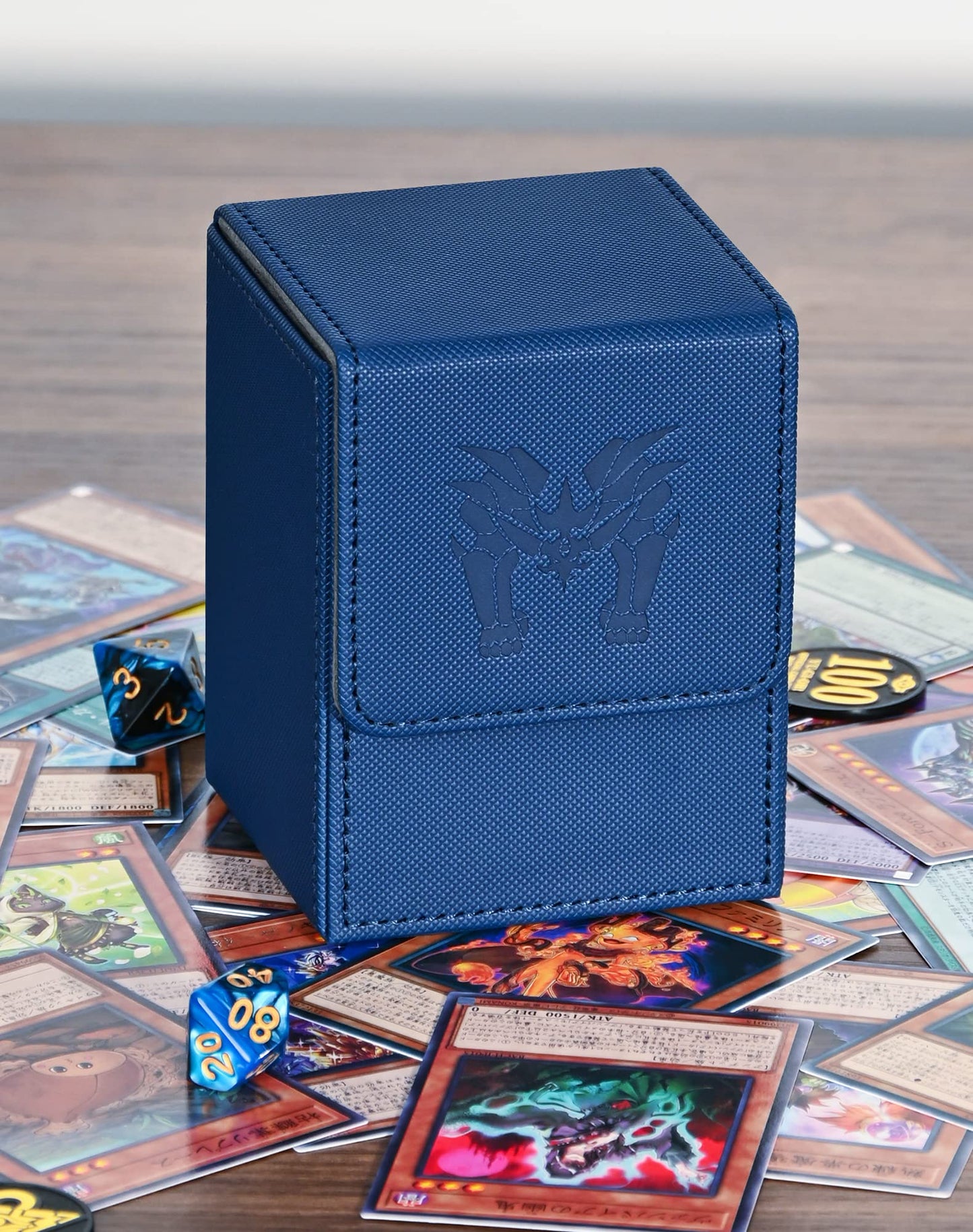 Uaono Card Deck Box For Yugioh Mtg Cards, 100+ Deck Case With 2 Dividers Fits Tcg Ccg, Pu Leather Card Storage Box Compatible With Collectible Trading Cards (Blue, Tormentor)
