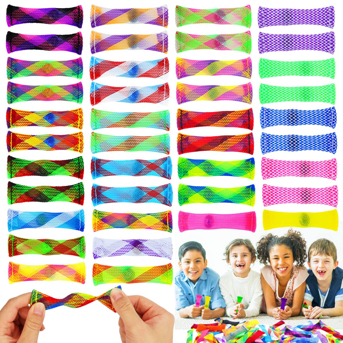 40 Pack Mixed Color Marble Mesh Fidget Toys,FIDGET TOY Stress Relieve toy, Focus Enhance, Marble and Mesh Fidgets for Adults and