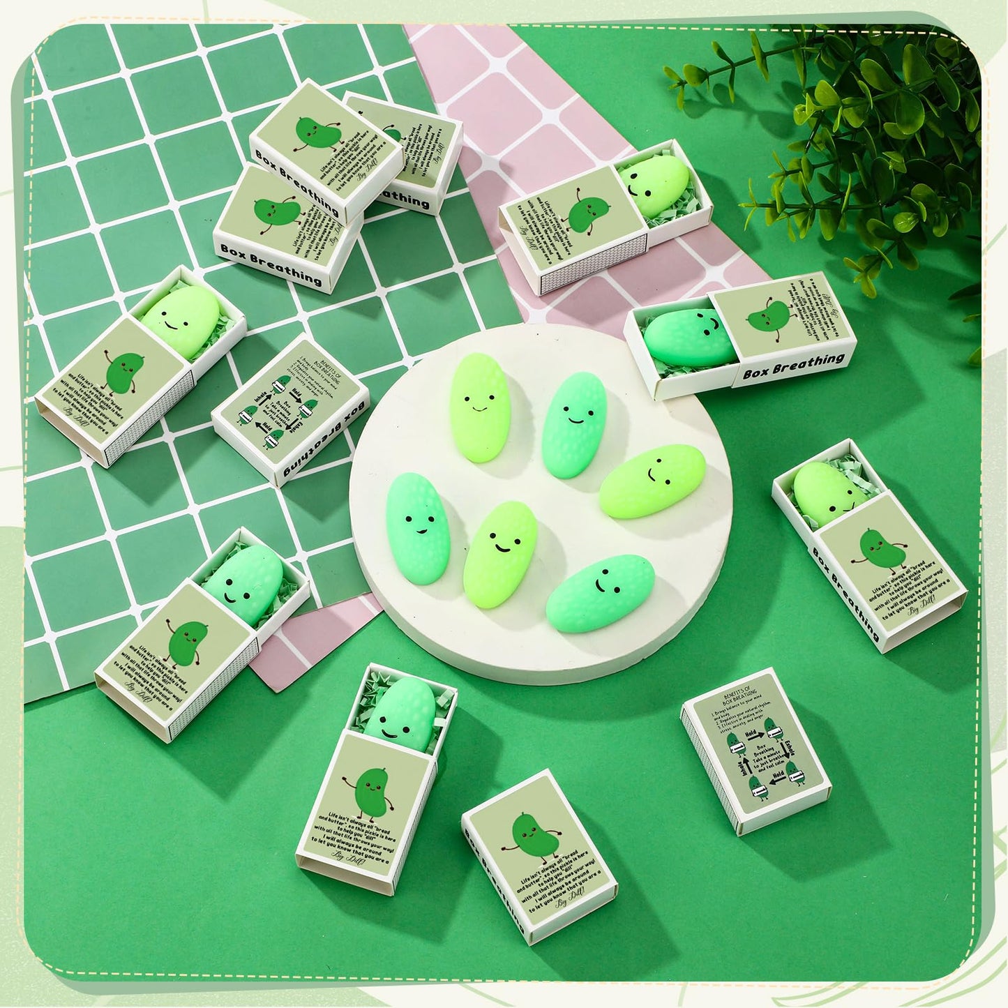 Wettarn 50 Sets Appreciation Pickle Gifts Cute Stress Balls with Support Gift Boxes Adults Party Favors for Employee Coworker Fr