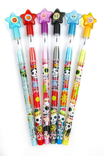TINYMILLS 24 Pcs Day of the Dead Halloween Multi Point Stackable Pencil with Eraser for Halloween Party Favor Prize Carnival Goo