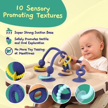 Jumble Dream Baby Teething Toy - Multi-Purpose Suction Teether in Dark Blue - Sensory Relief for Infants 0-24 Months