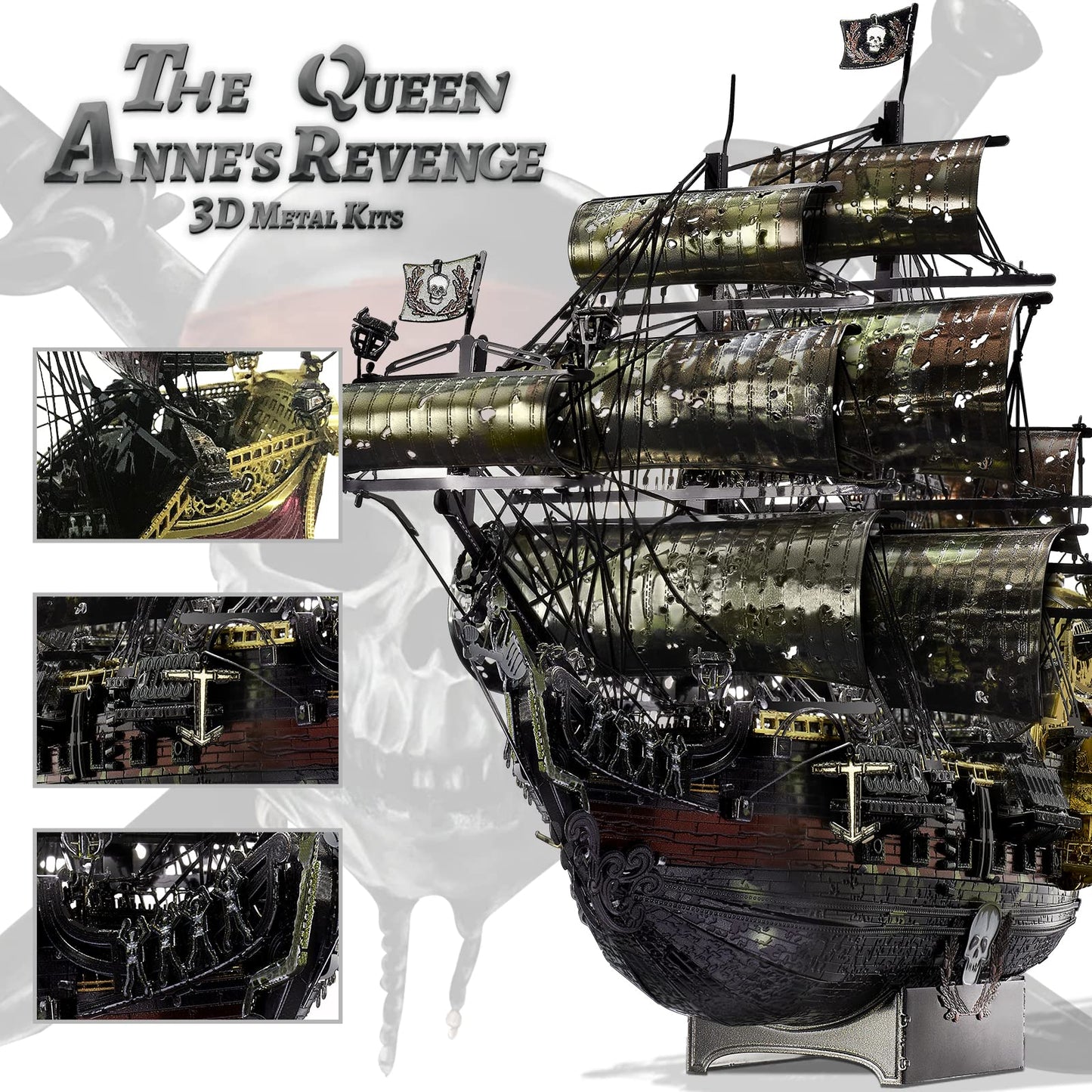 Piececool 3D Metal Puzzle - Queen Anne's Revenge Pirate Ship Model Kit, Large DIY Craft for Adults, Metal Construction, Family Fun
