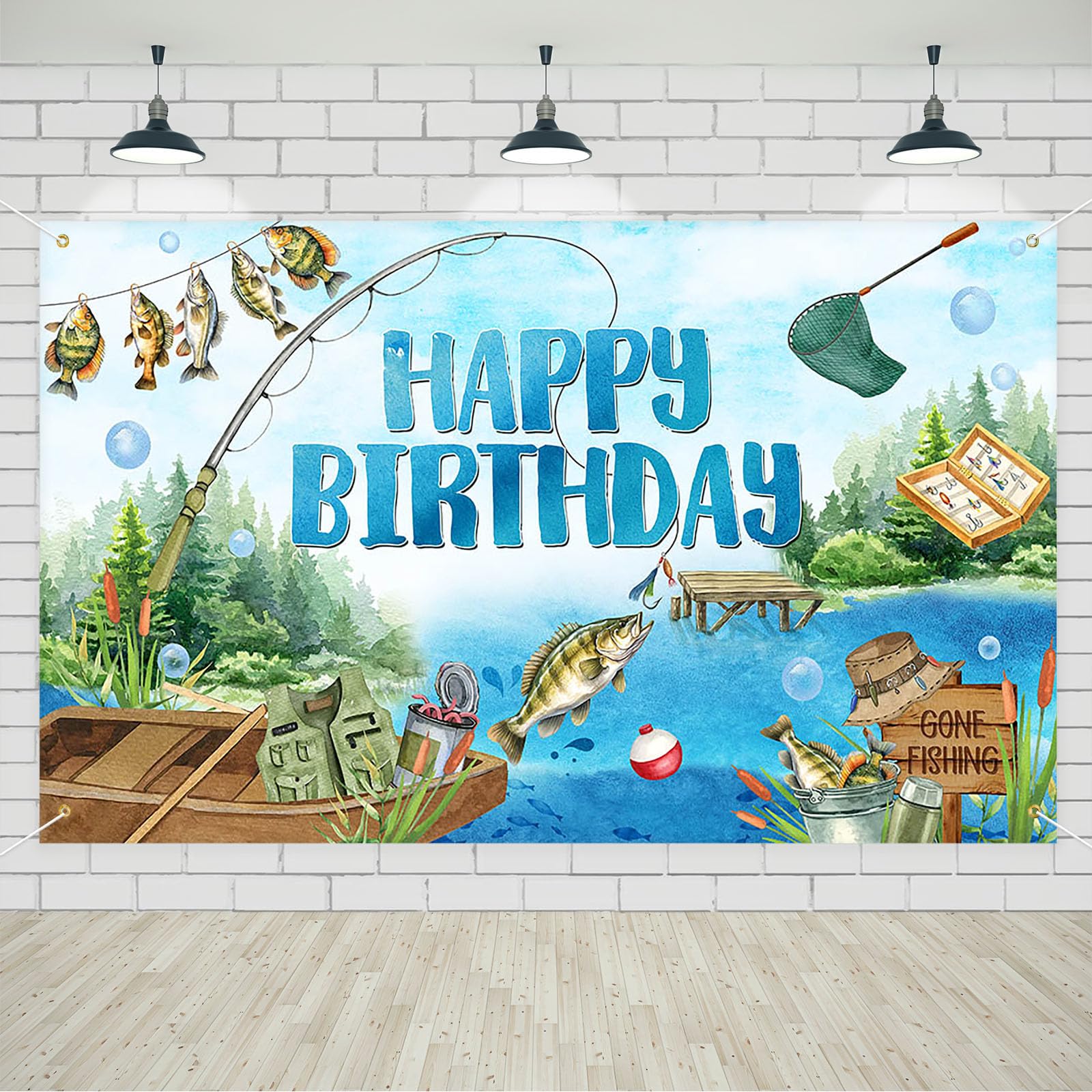 Avezano Gone Fishing Banner Gone Fishing Happy Birthday Backdrop Fishing Theme Background for Kids Men Birthday Party Kids Fishi