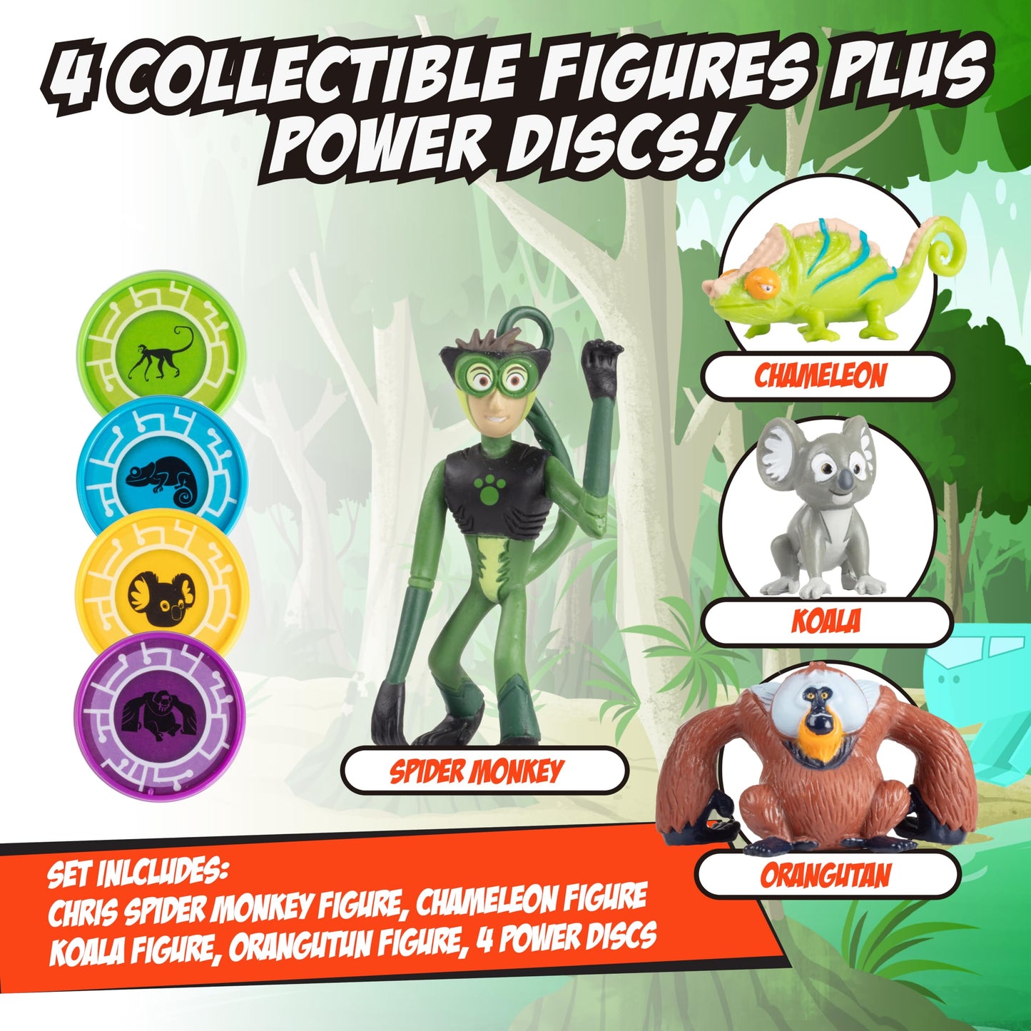Wild Kratts Climbers Action Figure Collectible Figures & Discs (8pc) Includes 4 Creature Power Discs +4 Animals- Officially Lice