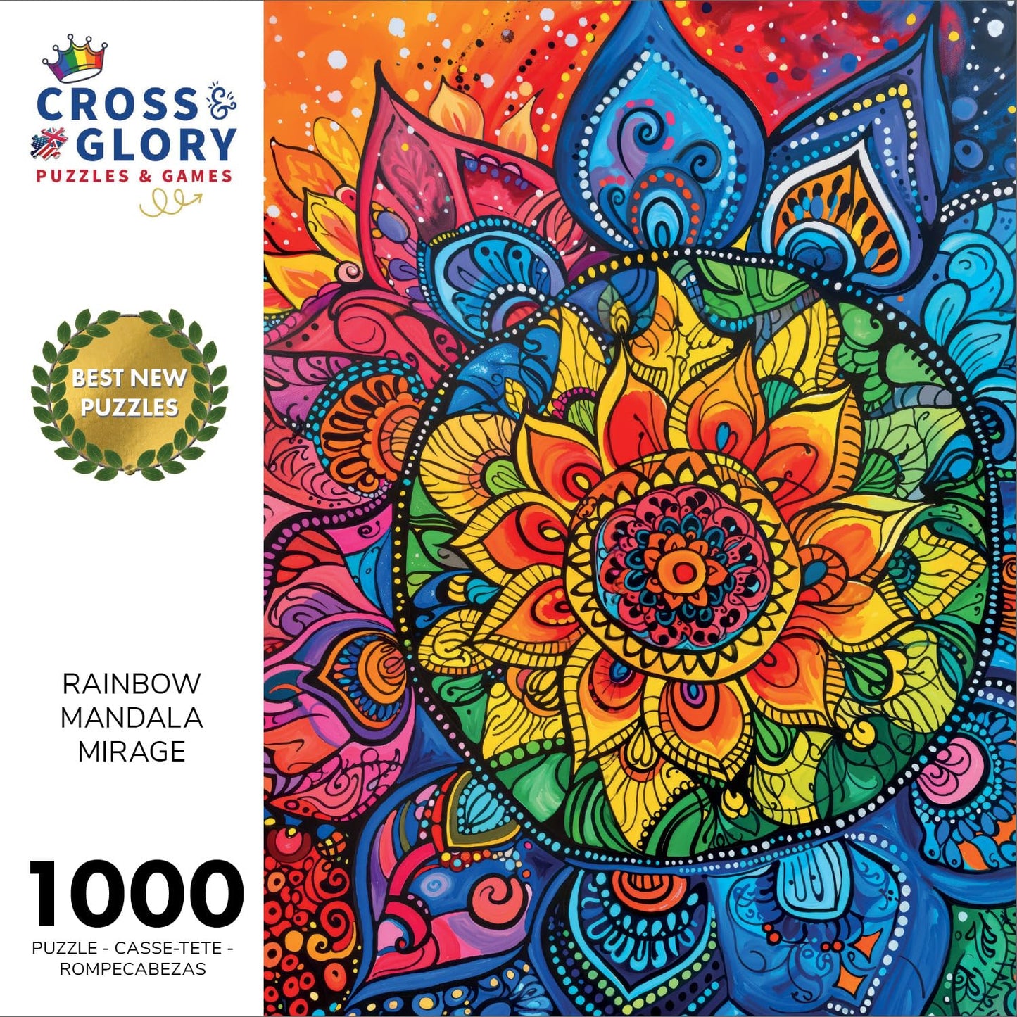 Cross & Glory 1000 Piece Jigsaw Puzzle - Rainbow Mandala Mirage, Large Size, Premium Quality, 20x27 Inches, 1.8mm Thick Cardboard