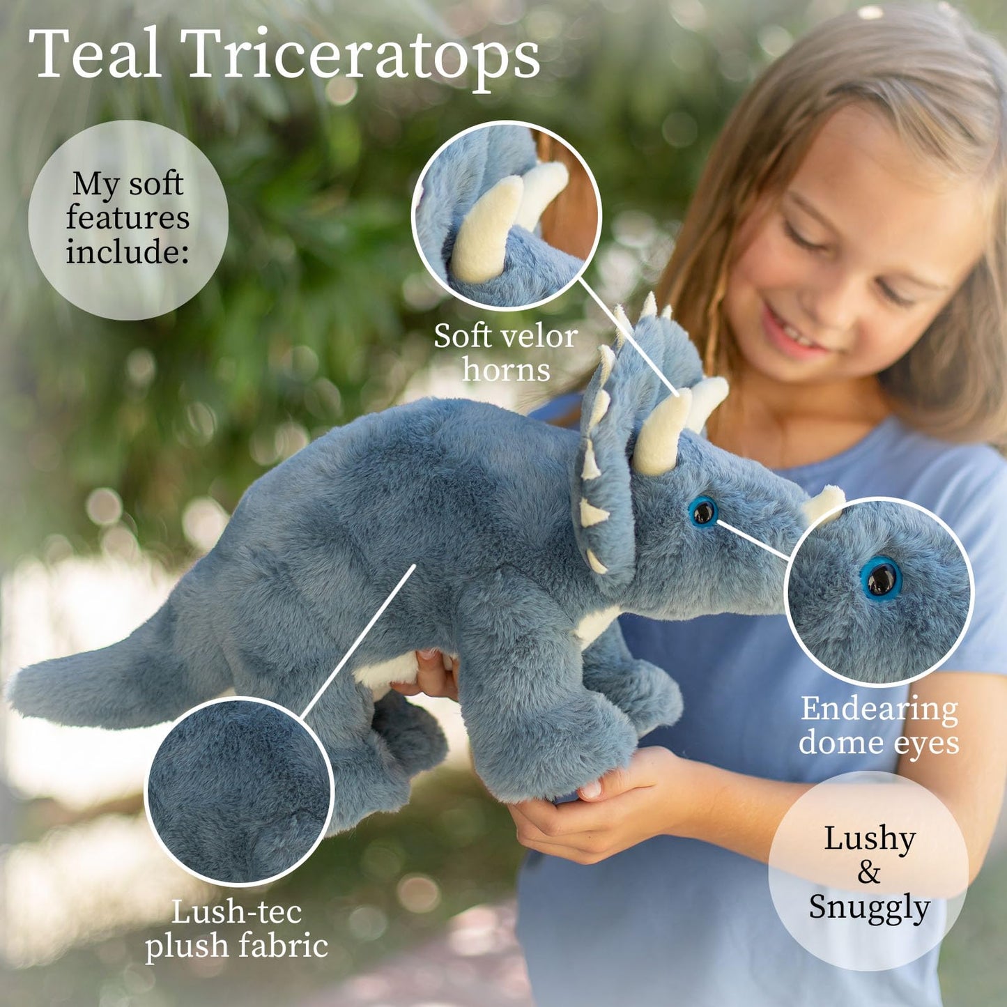 World'S Softest Plush Teal Triceratops, Lushee, Large, 16'' Stuffed Animal For Baby, Toddler, Kids, Adults - Triceratops Plush T
