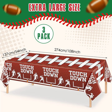 Frienda 3 Pcs Football Party Tablecloths Plastic Brown Football Field Tablecloths Rectangle Football Bowls Table Cover Football