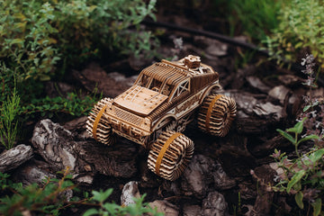 Wood Trick Monster Pickup Truck Car 3D Wooden Puzzle - Rides Up To 18 Feet - 8.3X6.3 In - Model Truck Kit To Build For Adults And Kids