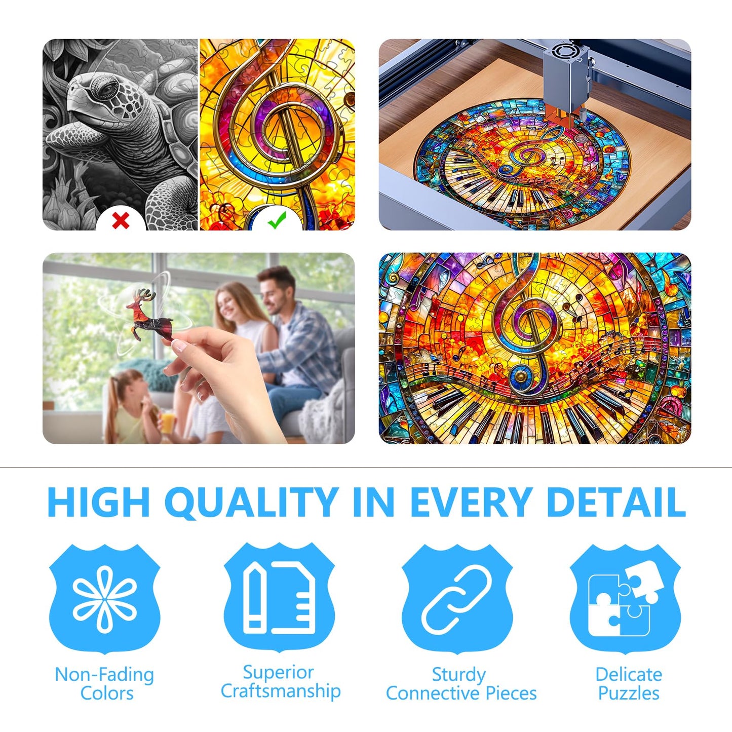 Wooden Puzzles for mature-themeds  Wooden Jigsaw Puzzle for mature-themeds 200 Pieces  Stained Glass Piano Wood Puzzles mature-themed  Unique Shape  Gifts for Women and Men  Wall Art Canvas Puzzle(M -11.4 * 11.4in)