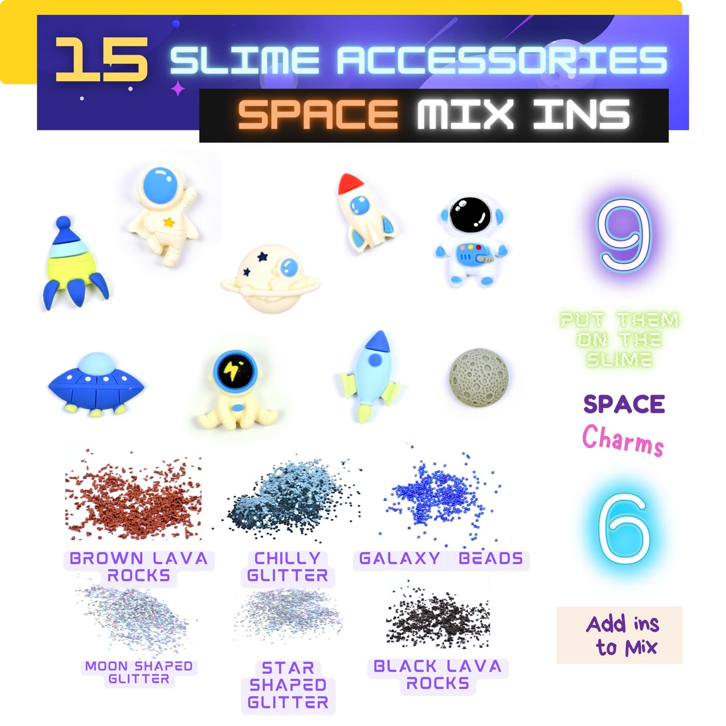 Toysbutty Slime Kit For Girls Boys, 6 Galaxy Stretchy None Sticky Slime Educational Toys With Space Slime Charms &Galactic Add I