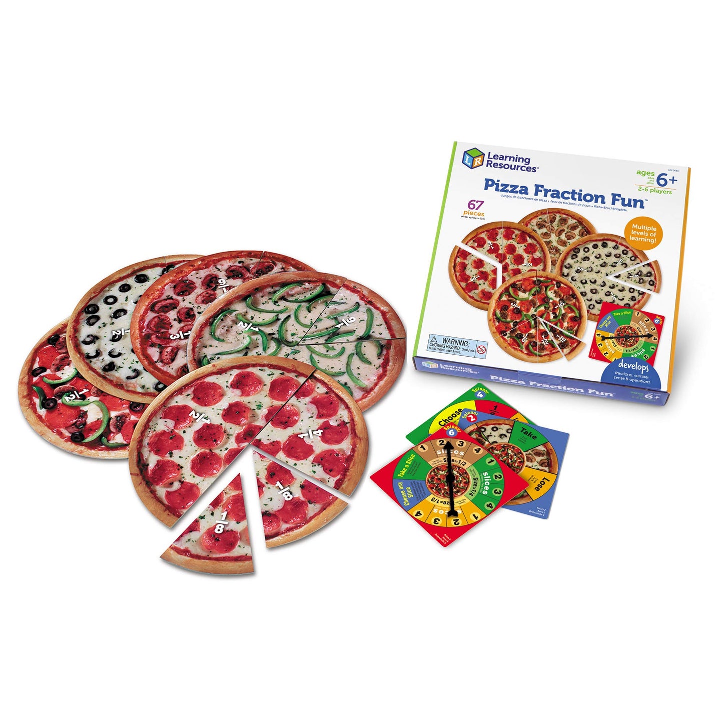 Learning Resources Pizza Fraction Fun Game - 13 Pizzas, 67 Pieces, Multi-color, Ages 6+, Model LER5060, Plastic Material