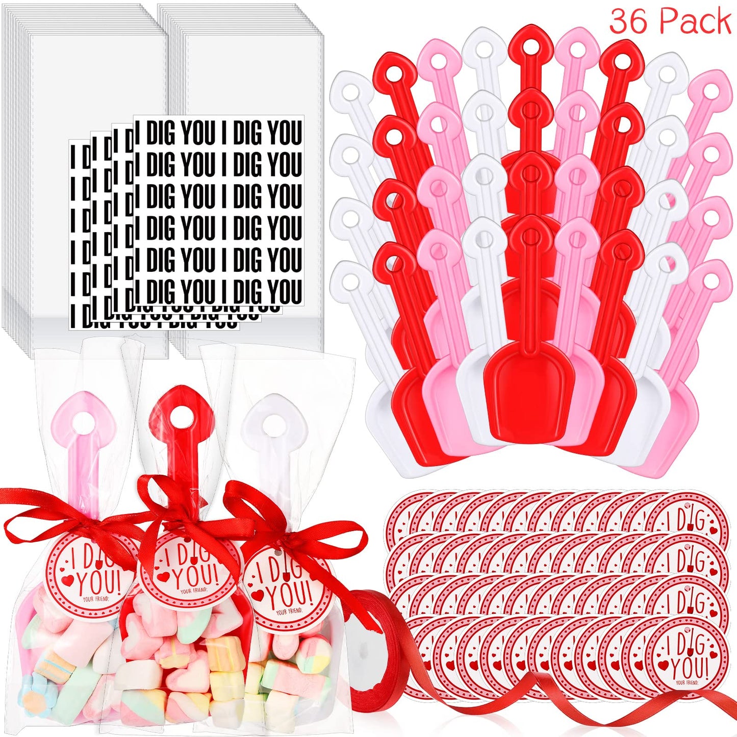 Chumia Valentines Plastic Toy Shovels Valentines Plastic Shovels I Dig You Valentine Set with I Dig You Valentine Stickers I Dig