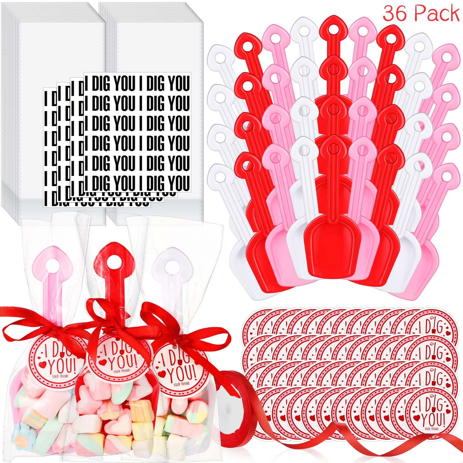 Chumia Valentines Plastic Toy Shovels Valentines Plastic Shovels I Dig You Valentine Set with I Dig You Valentine Stickers I Dig