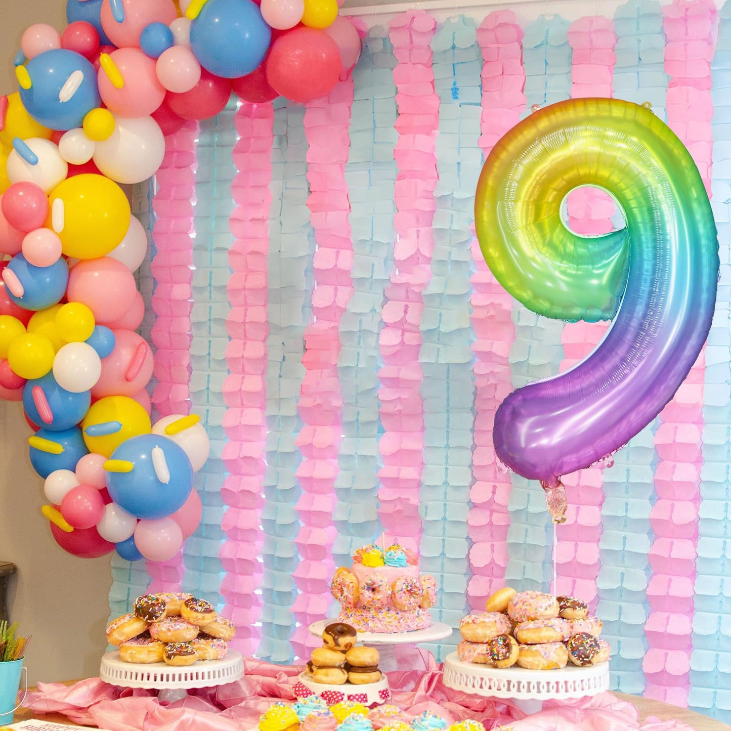 Paticool 40 Inch Rainbow Number Balloon 9, Large Number Foil Balloons Mylar For Girl Boy Birthday Party Celebration Decorations