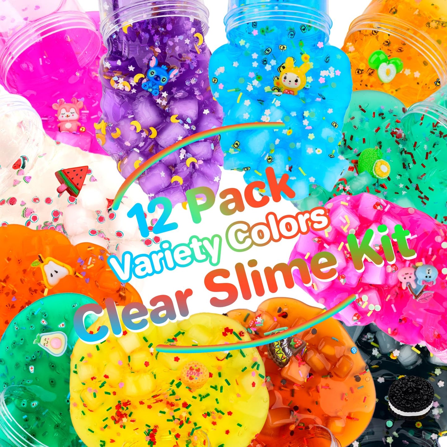 Hahafunyo 12 Pack Jelly Cubes Clear Slime Set - Small PVA-Based Slime for Kids - Holiday Birthday Party Favors