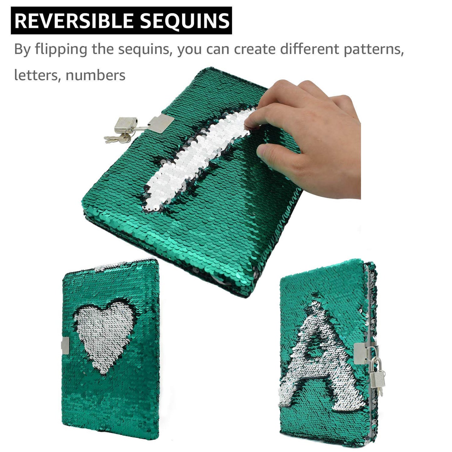 VIPbuy Magic Reversible Sequin Notebook Diary Lined Travel Journal with Lock and Key for Kids Girls, Size A5 (8.5    x 5.5   ),