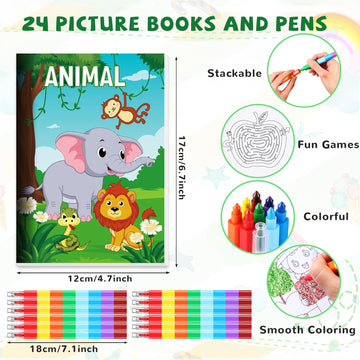 Ben Louis 24Pack Coloring Books For Kids Party Favors With 24 Stacking Crayons Bulk For Ages 2-4-8-12 Classroom Prize Mini Activ