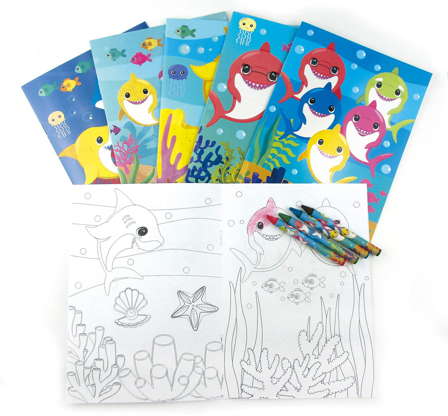 TINYMILLS Shark Family Coloring Book Set with 12 Coloring Books and 48 Crayons Shark Family Birthday Party Supplies Favor Bag Fi
