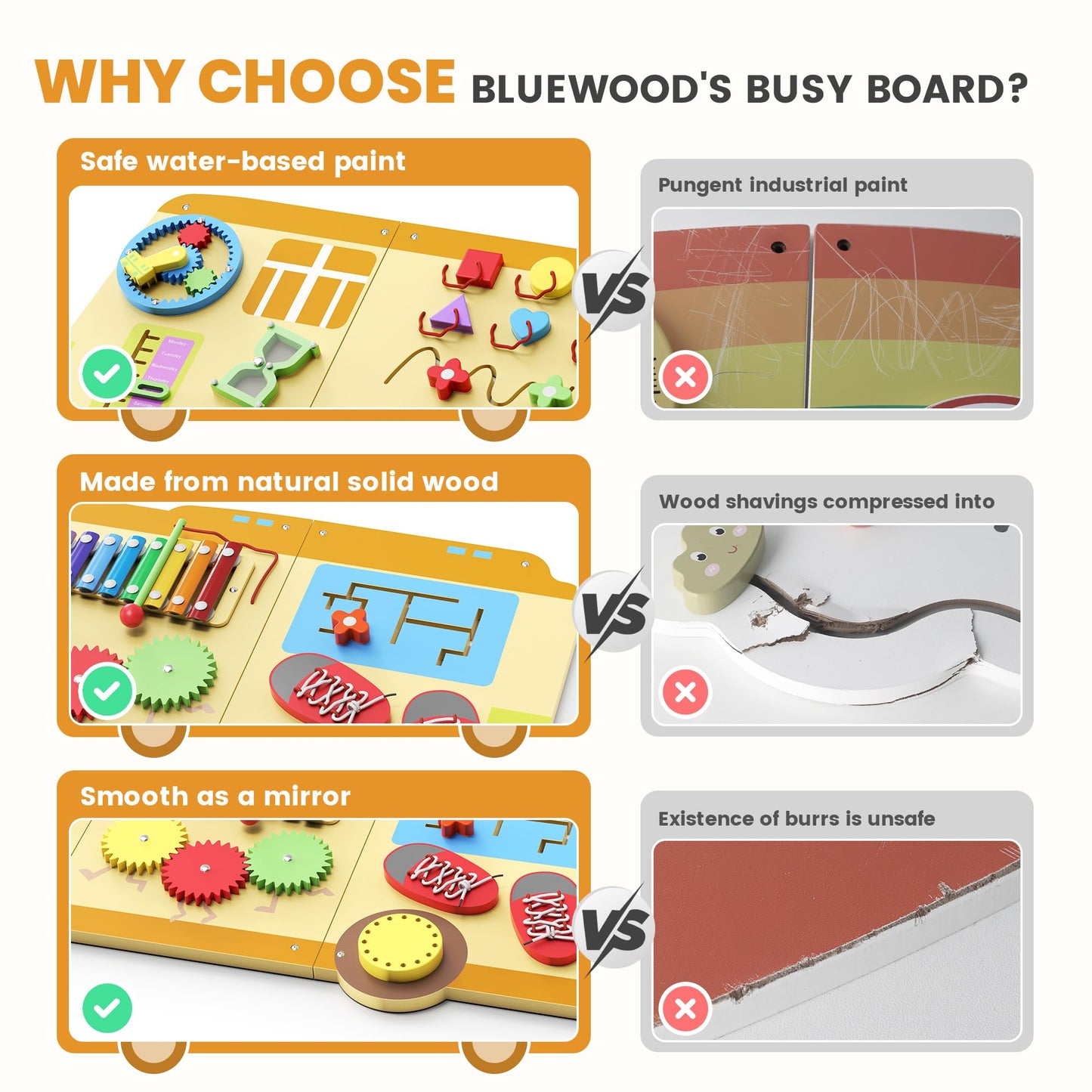 Bluewood School Bus Wall Busy Board Panels, Toddler Learning Activity Center, Montessori Philosophy Sensory, Educational Toys, C