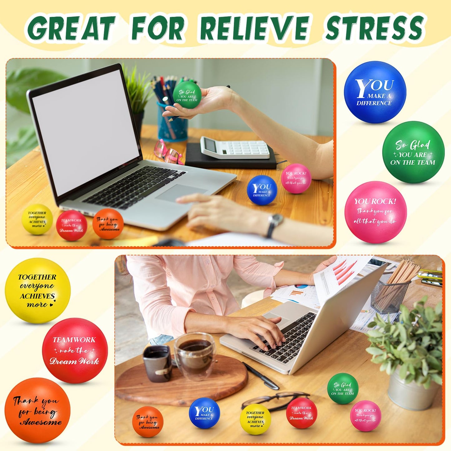 Glimin 48 Pcs Motivational Stress Balls Colorful Foam Balls Inspirational Quote Hand Exercise Balls with Drawstring Bag Employee
