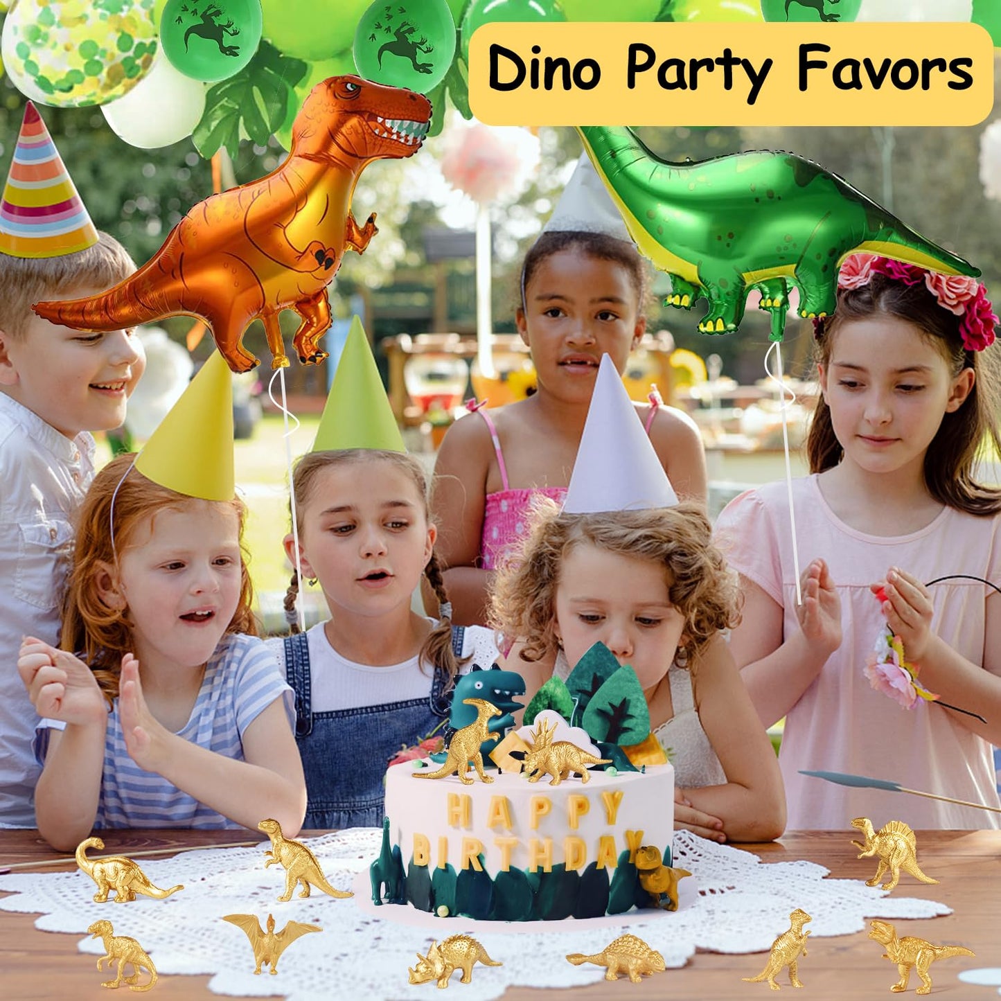 AugToy Gold Plastic Mini Dinosaur Figures - 48PCS Party Favors, Cupcake Toppers, Goodie Bags, Easter Eggs, Pinata Fillers for Kids