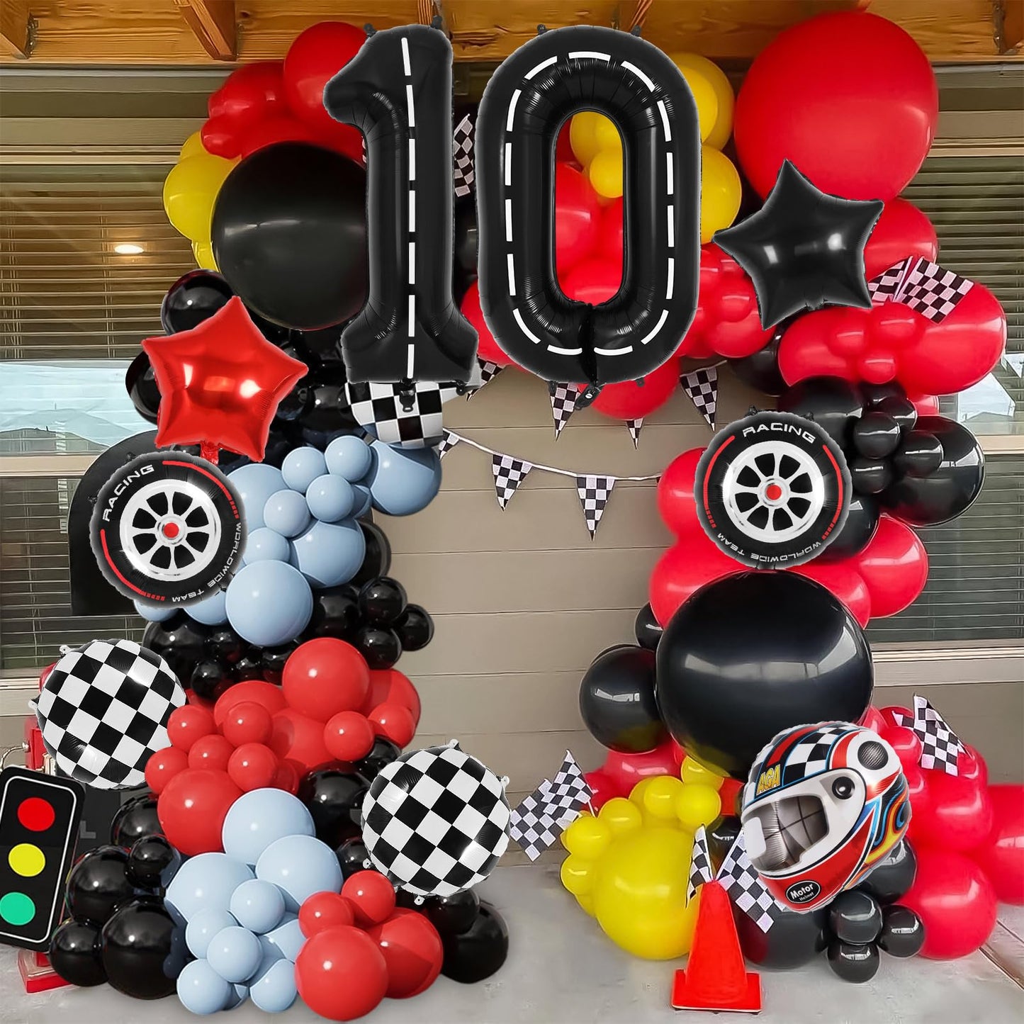 Race Car Birthday Balloons, Racetrack Number 0 Balloon, 40 Inch Large Foil Black 0 Balloon For Birthday Race Car Themed Party De
