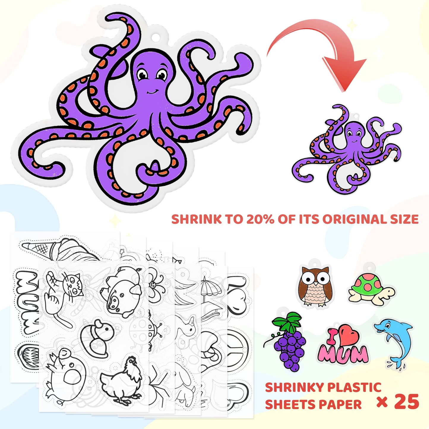 Petdcheb Shrink Paper Kit, 160 Pieces Art Craft Kit Including 25 Patterned Shrink Plastic Sheets, Keychain And Jewelry Accessori