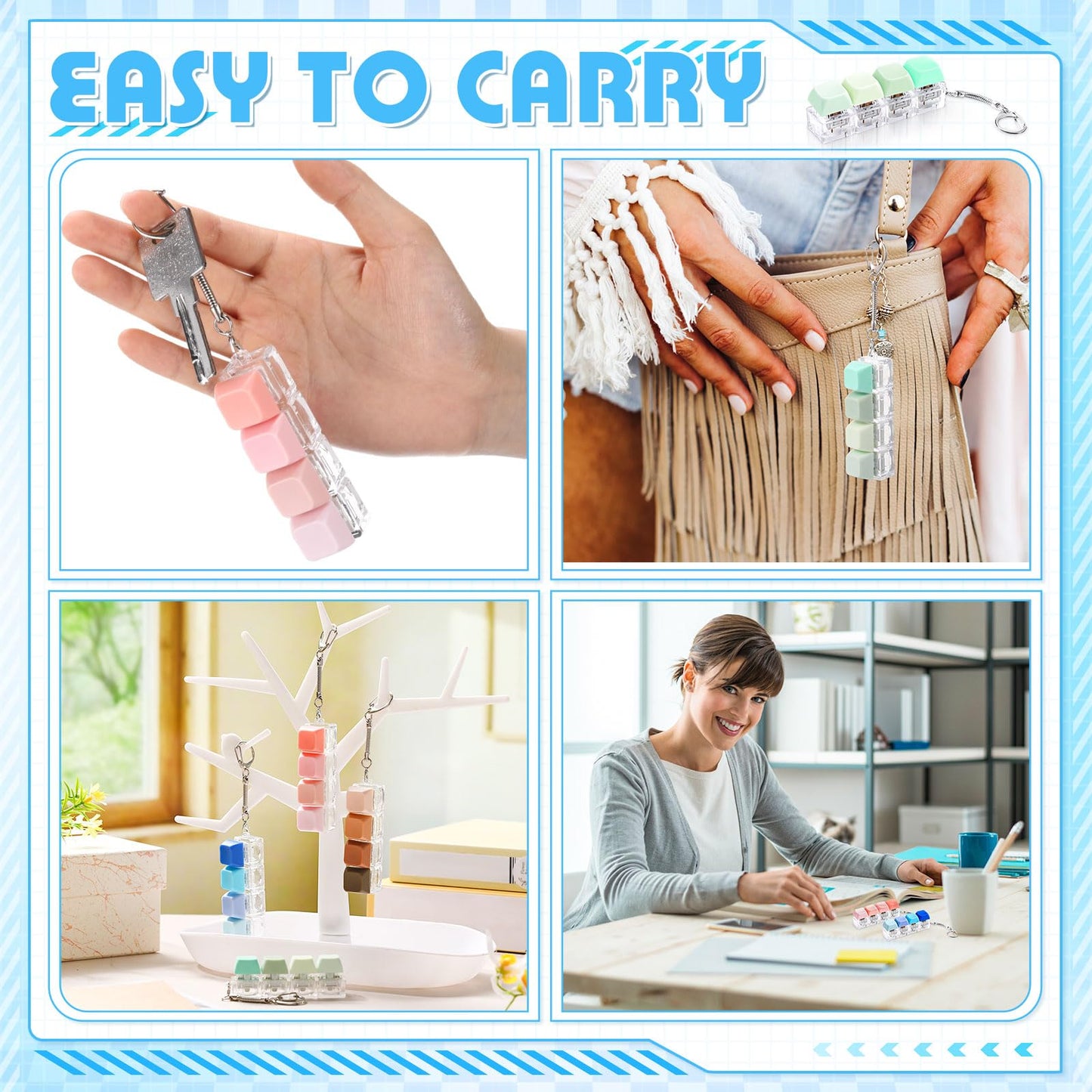 Halloscume 4 Pcs Keyboard mature-themed Fidget Toy Clicker Toy 4-in-1 Keyboard Fidget Keychain Cube Mechanical Key Button Clicker Stress Relief Gift for Office School Home to Pass The Time(Gradient Colors)