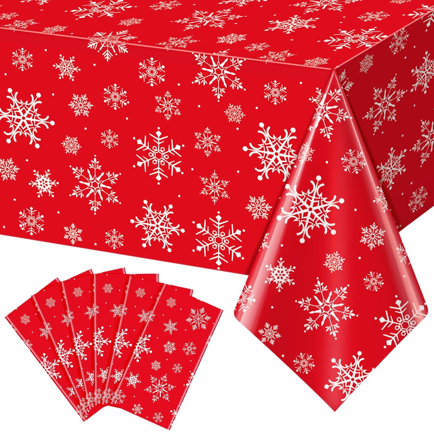 Jectivs 6 Pieces Christmas Snowflake Plastic Party Tablecloth Decorations,White Snowflake Red Xmas Backdrop Sign Table Cover Ban