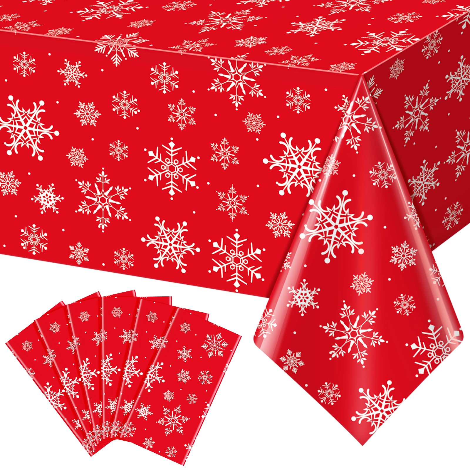 Jectivs 6 Pieces Christmas Snowflake Plastic Party Tablecloth Decorations,White Snowflake Red Xmas Backdrop Sign Table Cover Ban