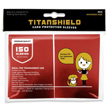 Titanshield (150 Sleeve/Red) Small Japanese Sized Trading Card Sleeves Deck Protector For Yu-Gi-Oh, Cardfight!! Vanguard & More