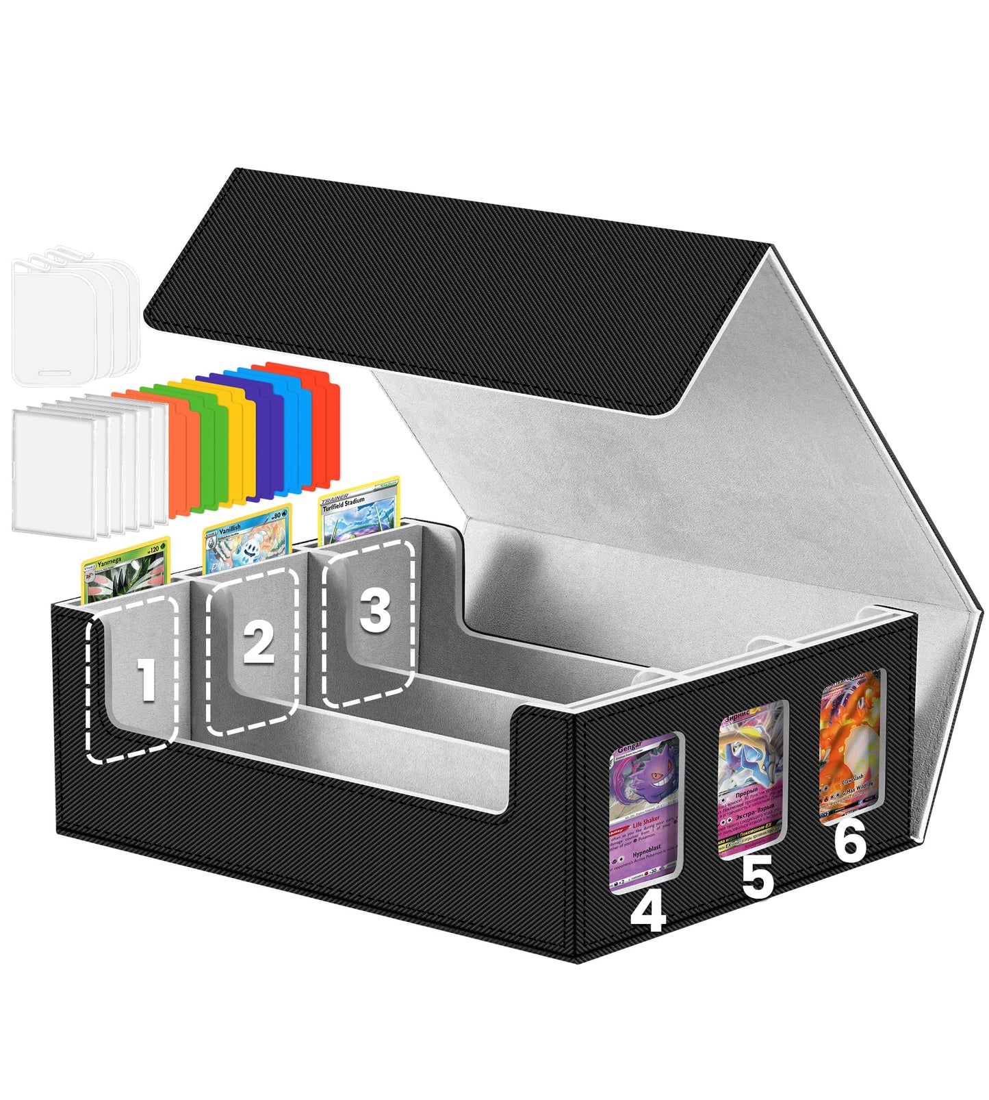 Newloop 6-Window Display Trading Cards Storage Box 2400+ Tcg Commander Deck Case With 6 Card Holders For Magic The Gathering Ptc