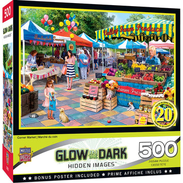 Masterpieces - 500 Piece Jigsaw Puzzle, Glows In The Dark, Hidden Images, Corner Market, Fun For Adults, Family, Kids, 15' X 21'