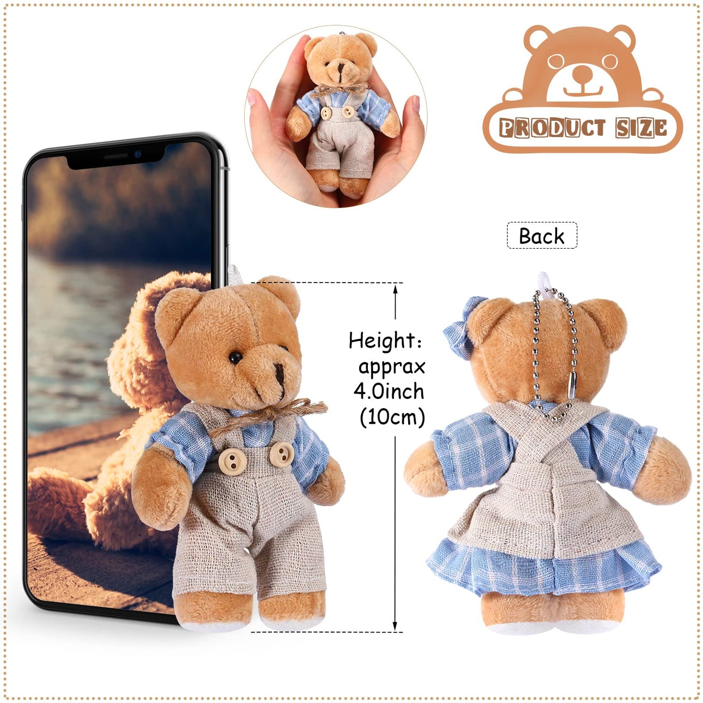 12 Pieces Mini Bear Stuffed Animals Plush Bears  Mini Couple Bear with Burlap Clothes Little Bear Toys for Birthday Wedding Decorations Christmas Party Favors Supplies (Blue  White Cute Style)