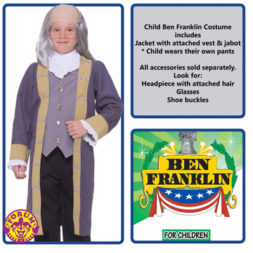 Rubie's Child's Forum Ben Franklin Costume  X-Large for Themed Parties and Halloween Grey/White