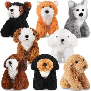 8-Piece Assorted Plush Pets Set - 5 Inch Cute Stuffed Animals For Kids, Classroom & Halloween Themed Party Supplies (Squatting Dog)