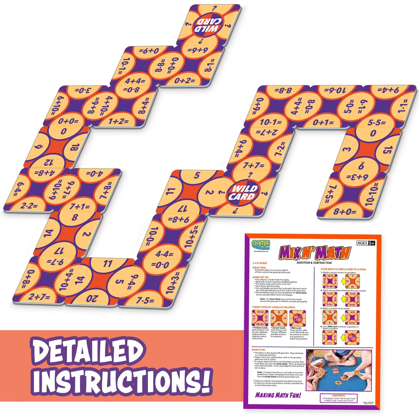 Gamie Mix N' Math Card Game - 130 Cards - Math Skills - Educational Math Game - Fun, Colorful - Ages 5+
