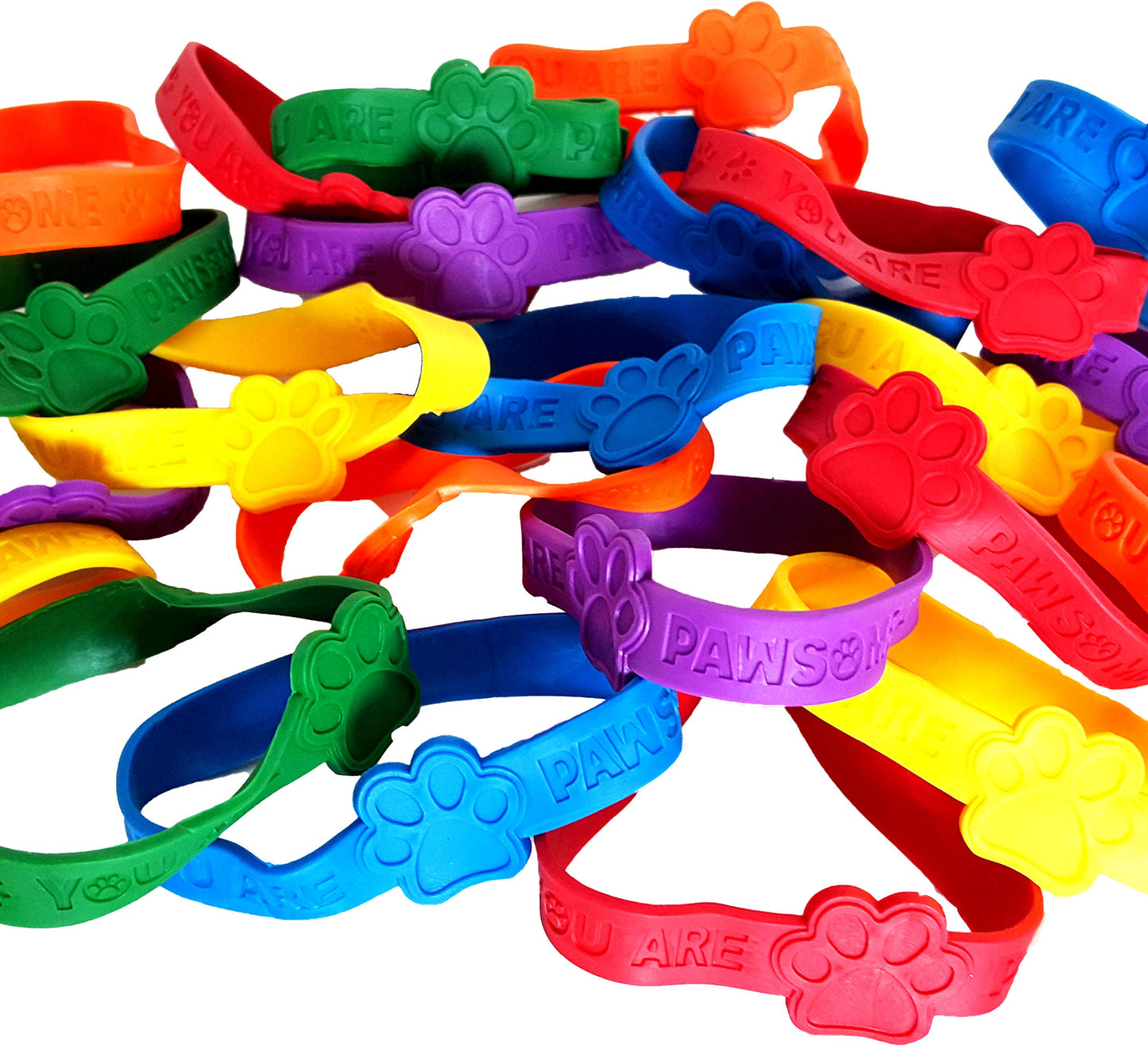 Dondor Paw Print Rubber Bracelets, You are Pawsome Rubber Bracelet Party Favors (YOU ARE PAWSOME - 24 Pack)