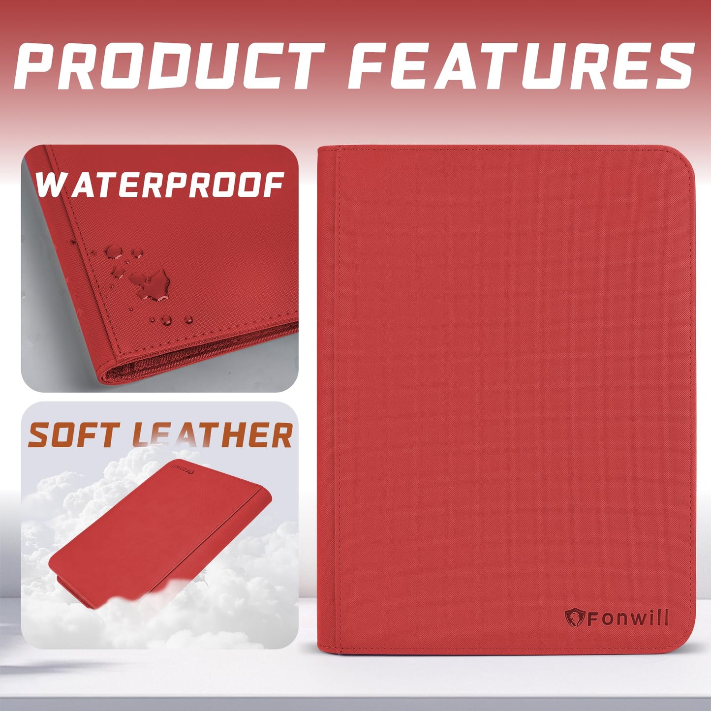 Card Binder 360 Pockets Trading Card Holder Book  enhanced PU Cover Zip Folder Binder  Side Loading Carrying Case Binder Album for TCG  MTG Sports Cards  Game Cards (Red)