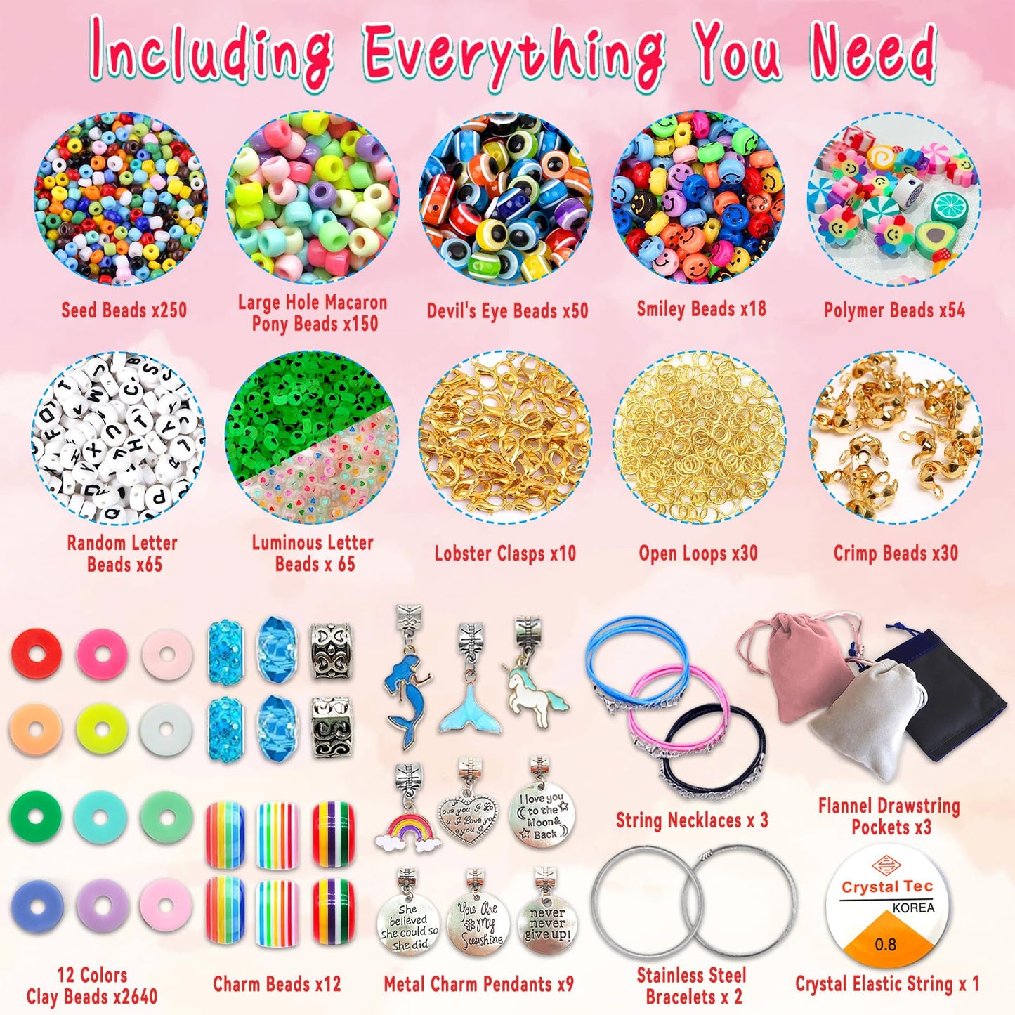 leitait Girls Toys Bracelet Making Kit -3400pcs Beads for Charm Jewelry Making Kit Supplies, Unicorn/Mermaid Crafts Birthday Chr