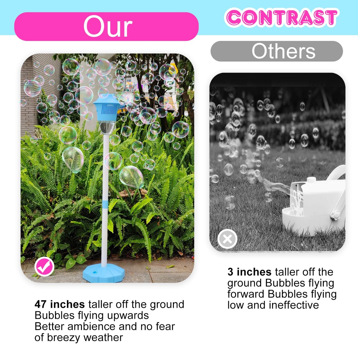 Aiersa Bubble Machine Automatic,Height 47 Inches Vertical Bubble Machine For Parties, Battery Operated Outdoor Bubble Maker With