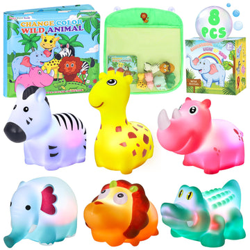 Light Up Bath Toys For Toddlers Kids Baby Boys Girls, No Hole Bath Toys With Bath Book & Organizer, Glow Bath Time Toys For Bathrooms Pool, Animals Bathtub Toys Gift For Toddlers Kids Baby Infants