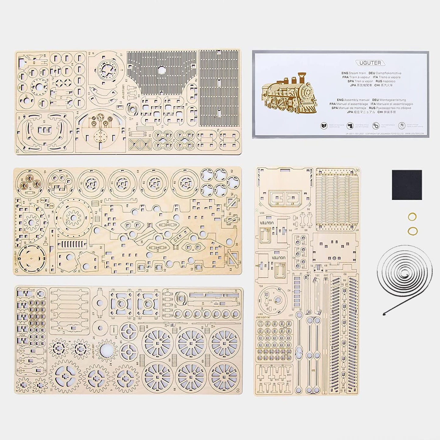 Uguter 3D Wooden Puzzles Train Locomotive Diy Gear Drive Mechanical Model Brain Teaser Games Stunning Gifts For Adults And Teens