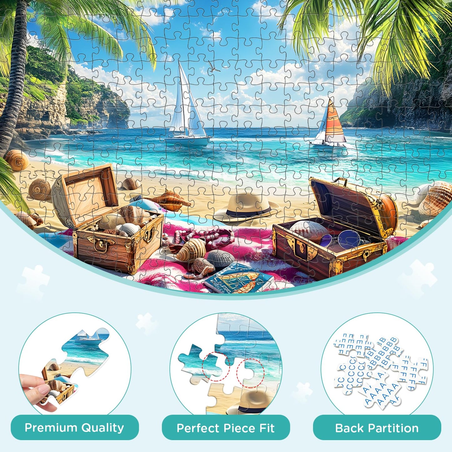 300 Pieces Puzzle for mature-themeds  Beach Treasure Puzzle 300 Pieces Jigsaw Puzzles for mature-themed Kids Elderly  Summer Sea Puzzles Game mature-themed Puzzles Family Challenging Game Home Decor Gift Toy 20.5x15 in