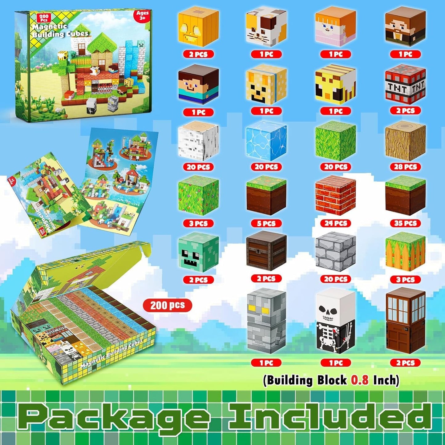 Toyunited 200Pcs Magnetic Blocks - Magnetic Building Blocks, Magnet Cubes Game, Stacking Forest Set, Stem Montessori Sensory Sta