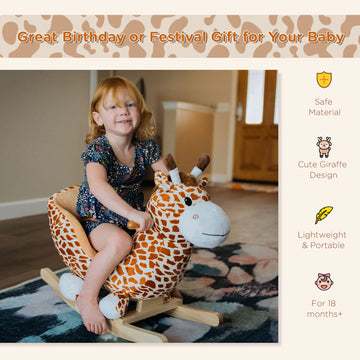 Qaba Kids Plush Ride-On Rocking Horse Toy Giraffe Style With Song For 18-36 Months, Brown