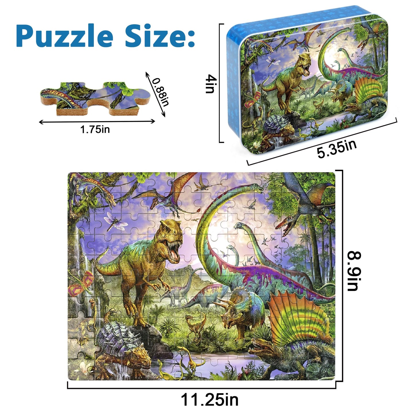 Lelemon Puzzles For Kids Ages 4-8,Dinosaur 100 Piece Puzzles For Kids,Educational Kids Puzzles Jigsaw Puzzles In A Metal Box,Children 100 Piece Puzzle Games Puzzle Toys For Girls And Boys