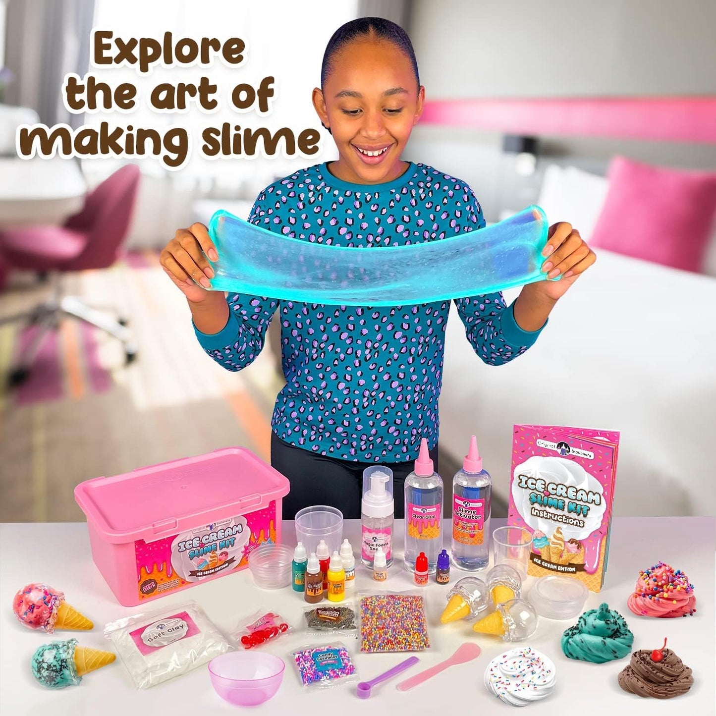 Original Stationery Diy Ice Cream Slime Kit For Girls, Amazing Ice Cream Slime Making Kit To Make Butter Cloud & Foam Slimes, Fun Easter Present, 10 Year Old Girl Birthday Gifts & Toys For Girls 8-10