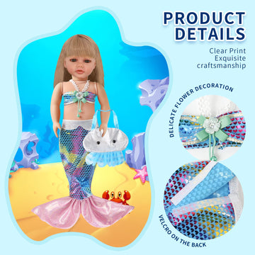 Doll Clothing Accessories Sets - 18-Inch Clothes - Kids Birthday Treasure Including Complete Mermaid Doll Sparkling Dress Outfits With Purse For Girl Present